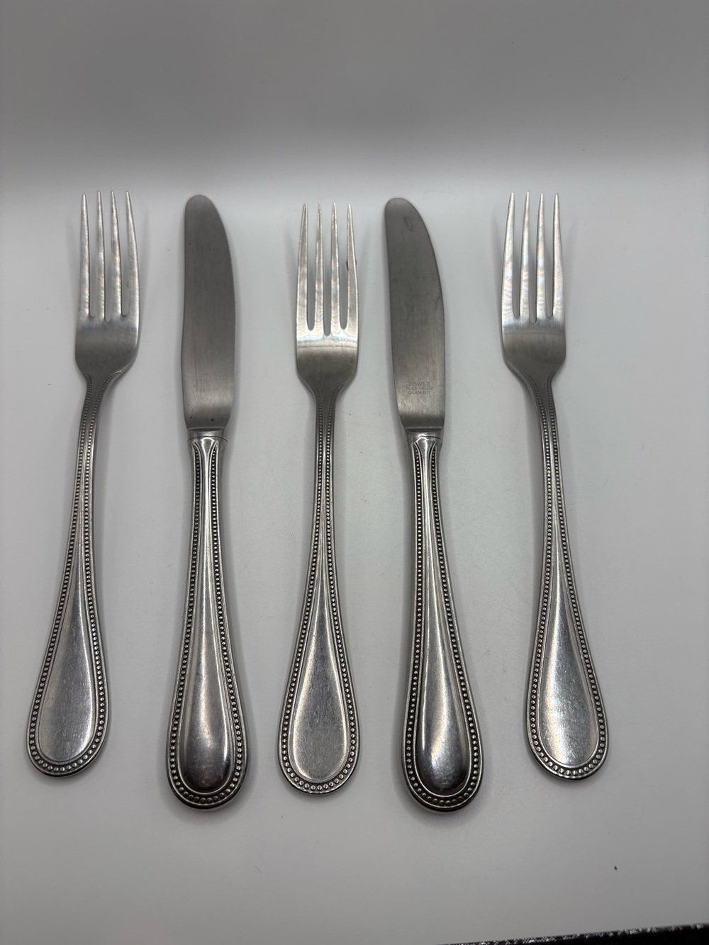 Towle Beaded Antique Stainless Flatware Lot 5 Pc 3 Dinner Forks 2 Knives